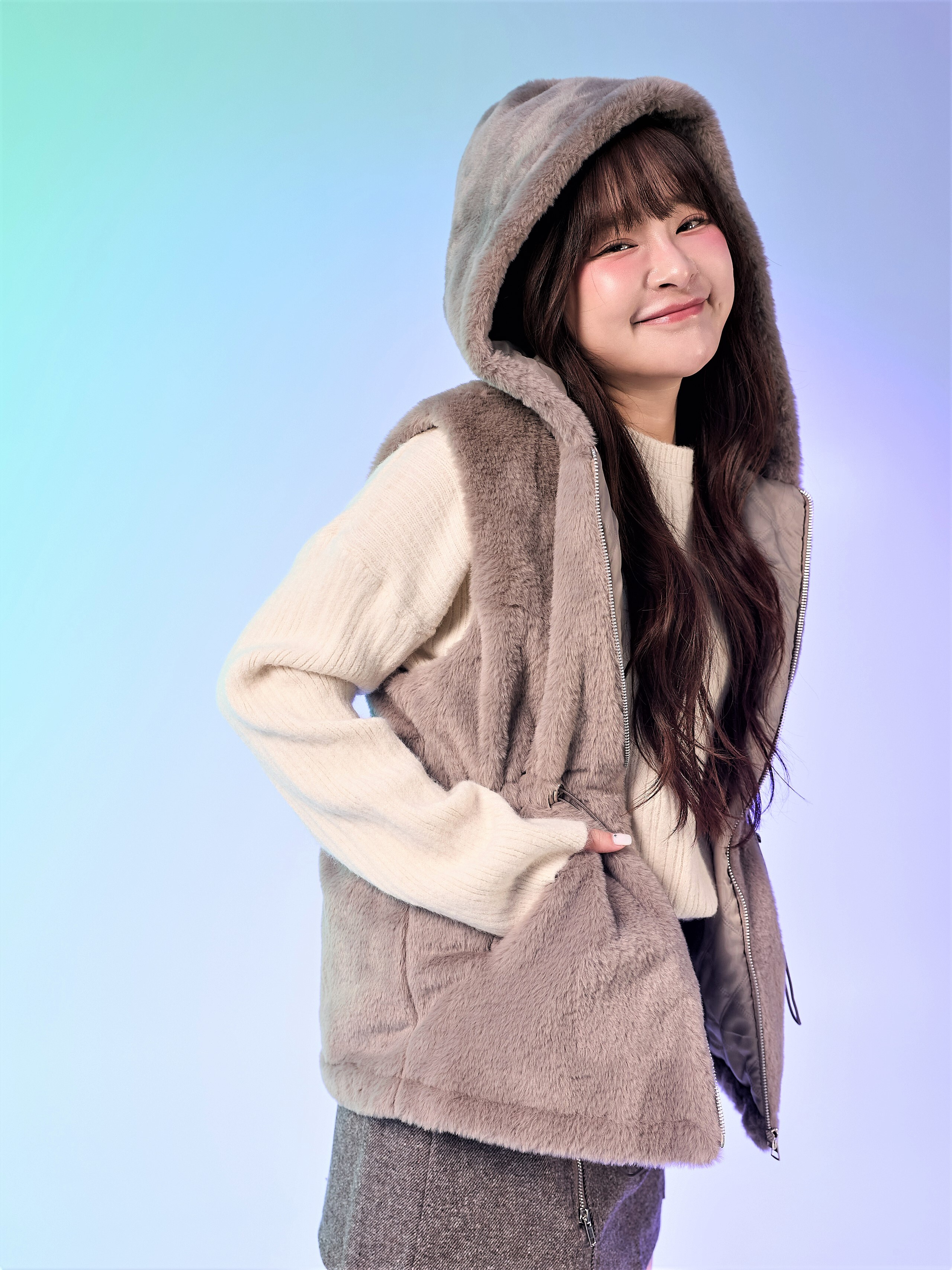 法朵Fado shop｜抽繩貂毛連帽背心 899A020 四色