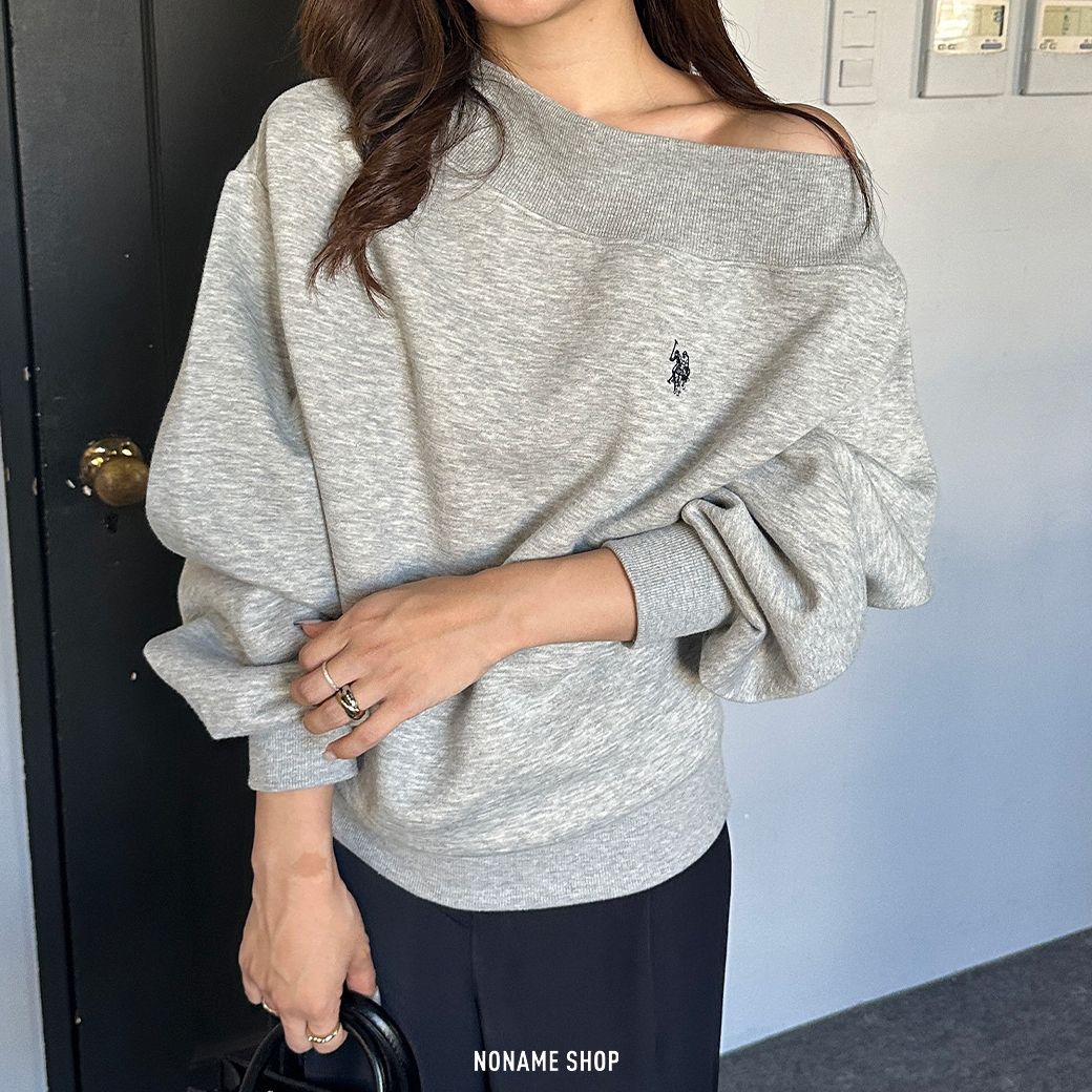 U.S. POLO ASSN. x RANAN 寬鬆 斜肩 露肩 長袖 一字領 四色 (女款)