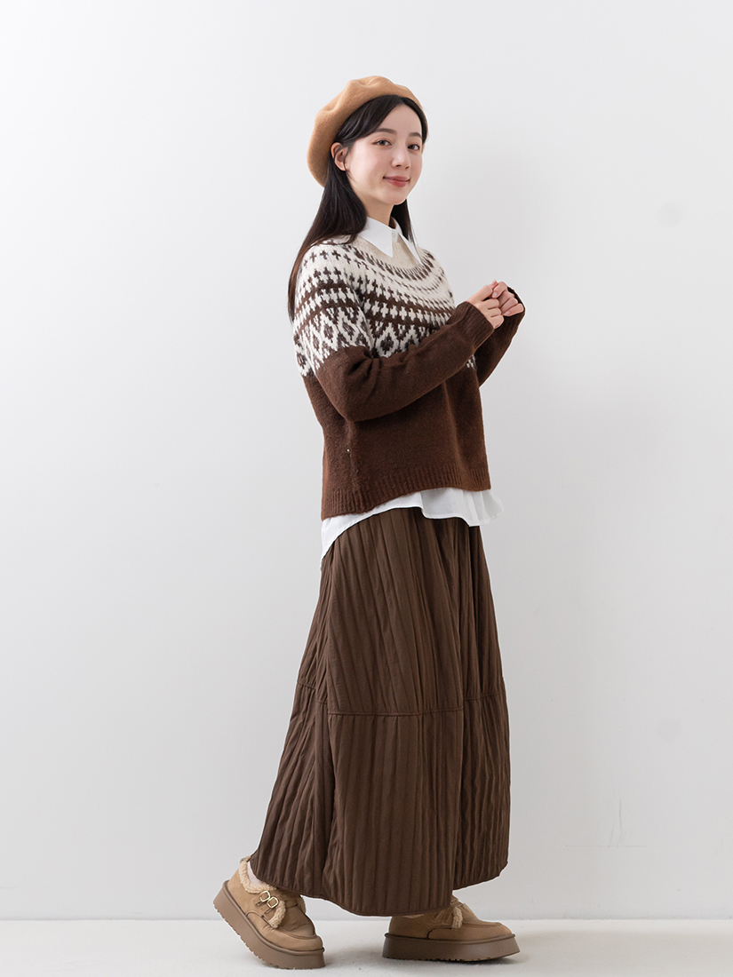 鬆軟毛織紋毛衣繡花襯衫鋪棉花苞感長裙組合