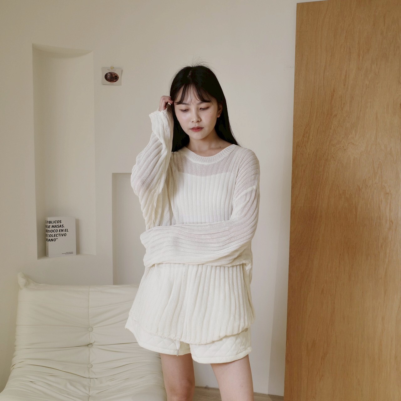 質感落肩坑紋針織上衣(2色)