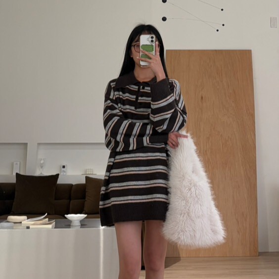 細條紋翻領毛衣(2色)