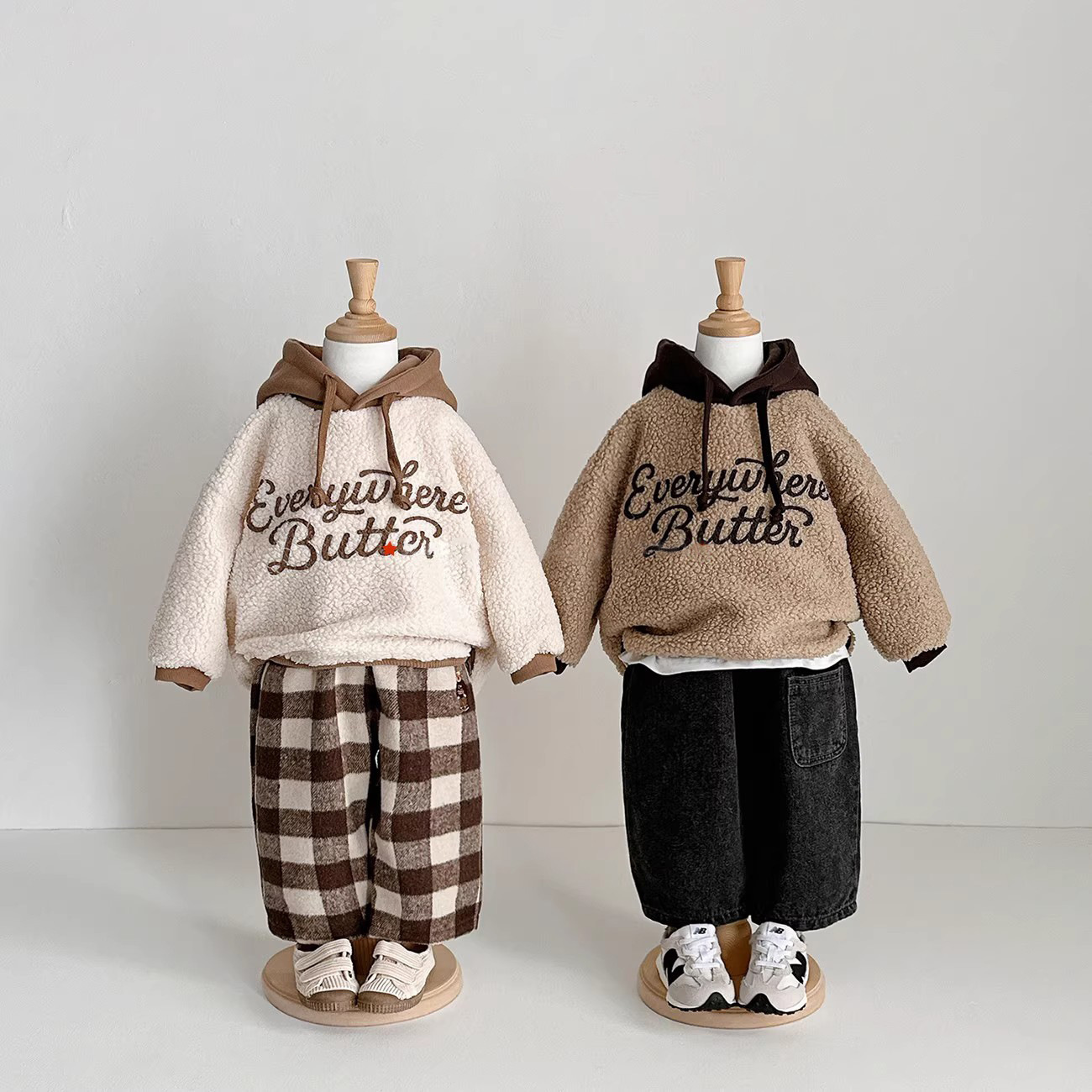 【H0029】韓系加厚刺繡小熊格紋褲(80-120)