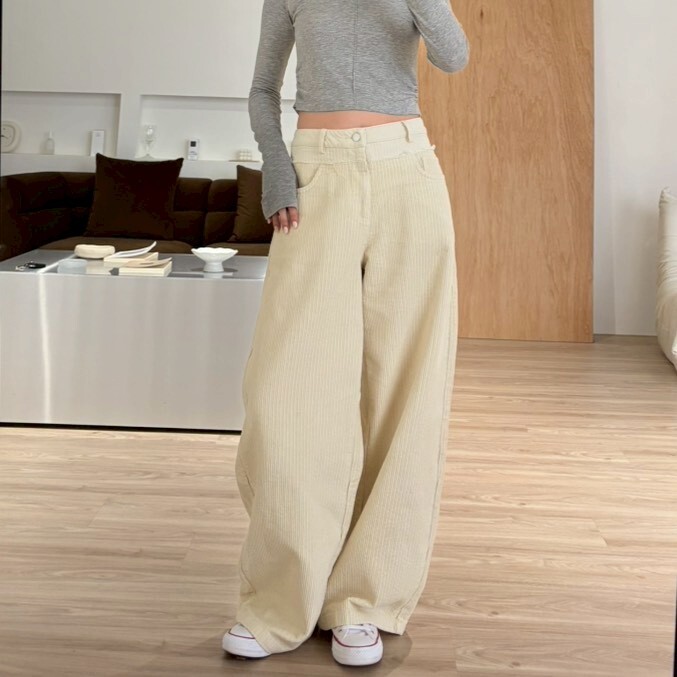 拼接紋理坑條設計寬褲