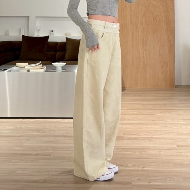 拼接紋理坑條設計寬褲