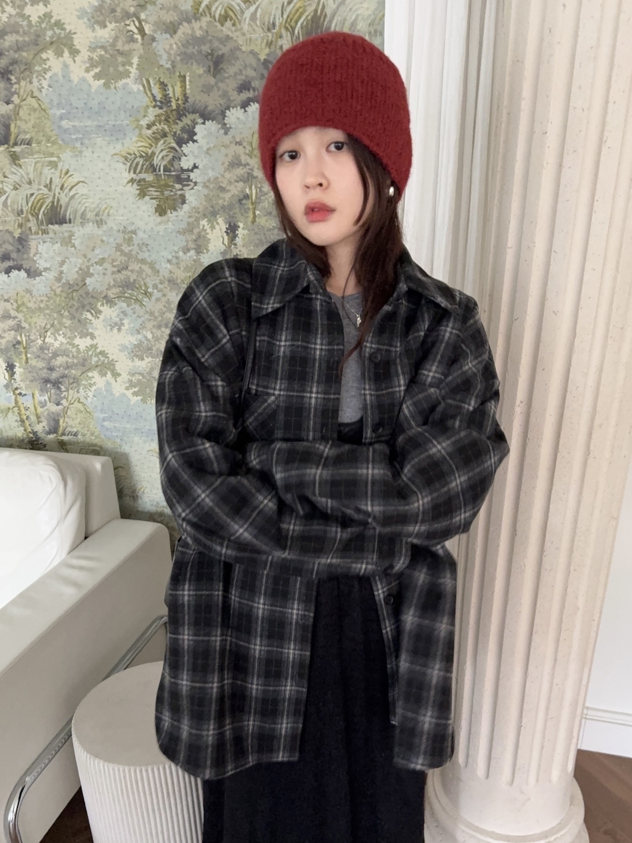 J03/ 格子鋪棉襯衫 (有墊肩)