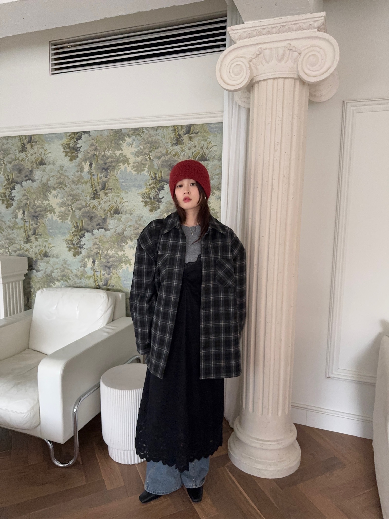 J03/ 格子鋪棉襯衫 (有墊肩)