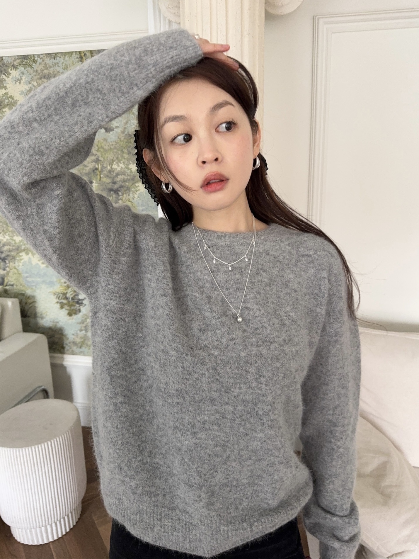 J05/ 混羊毛50%圓領兔毛感毛衣