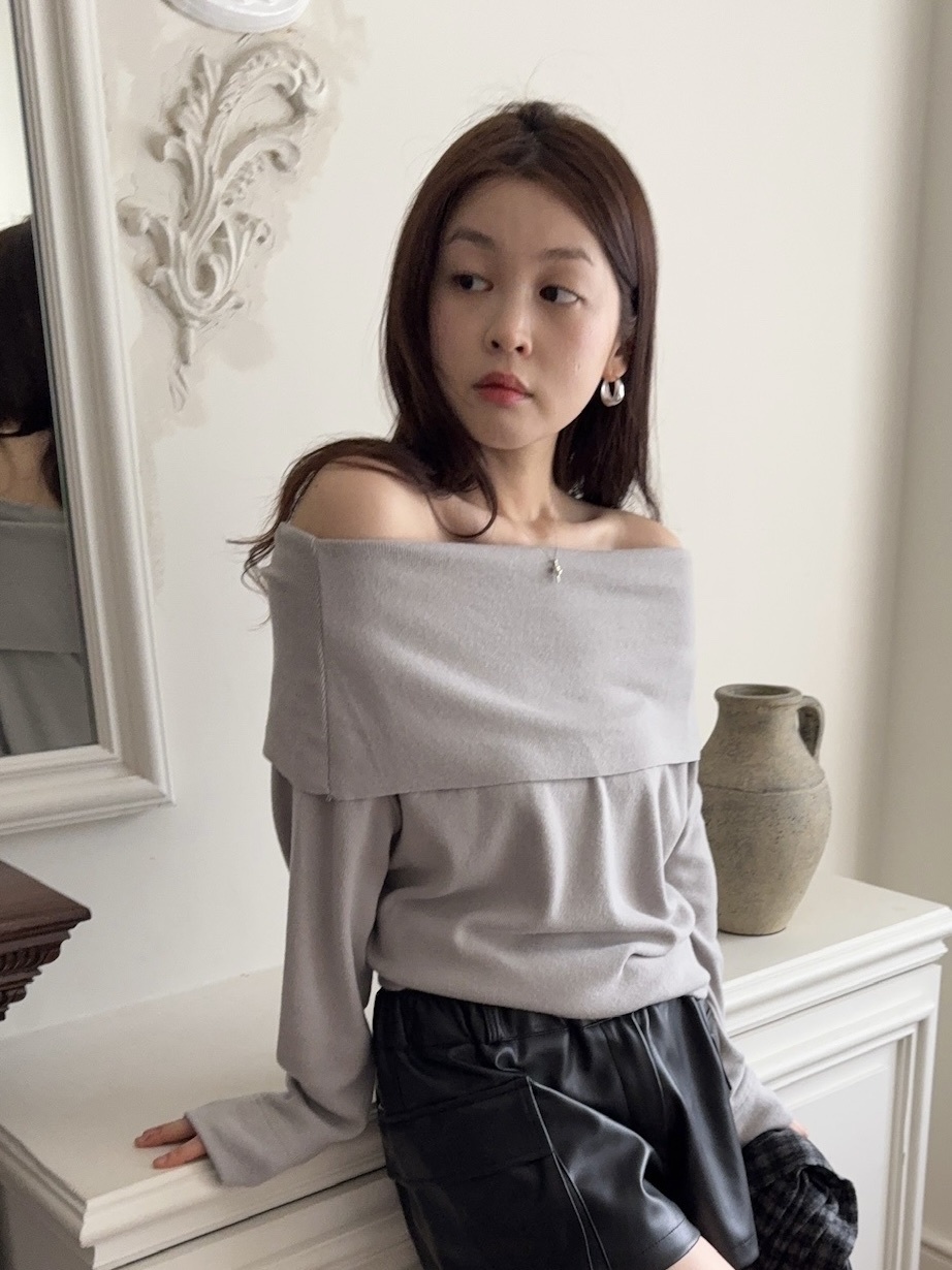 J07/ 一字領平口反褶長袖上衣