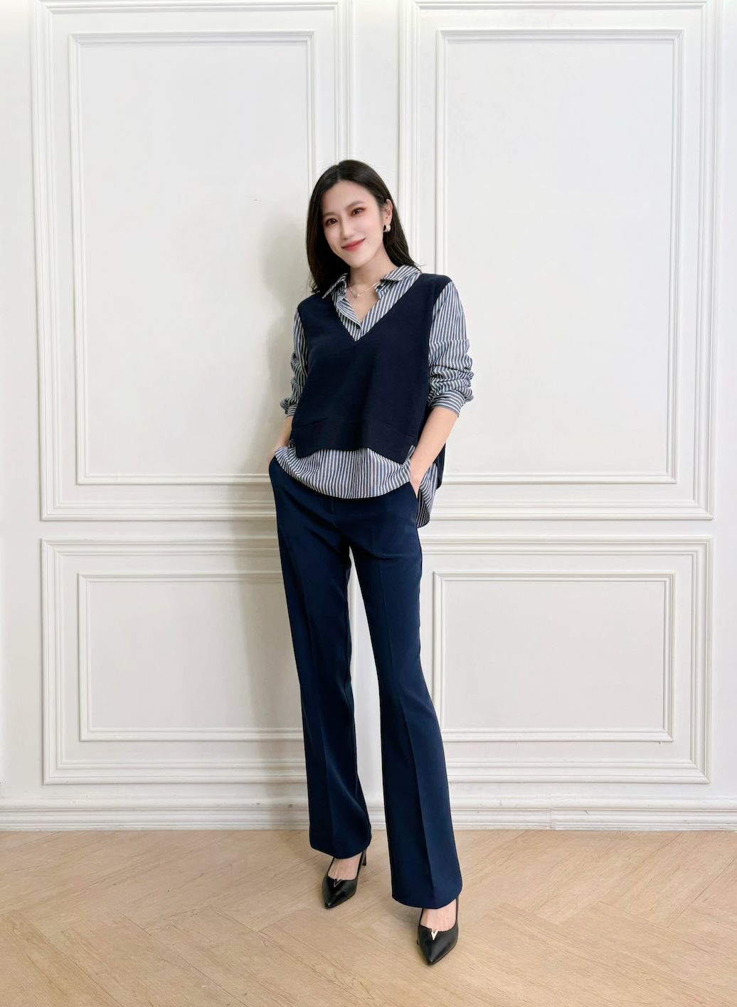 襯衫拼接背心針織上衣