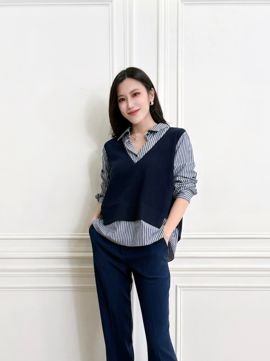 襯衫拼接背心針織上衣