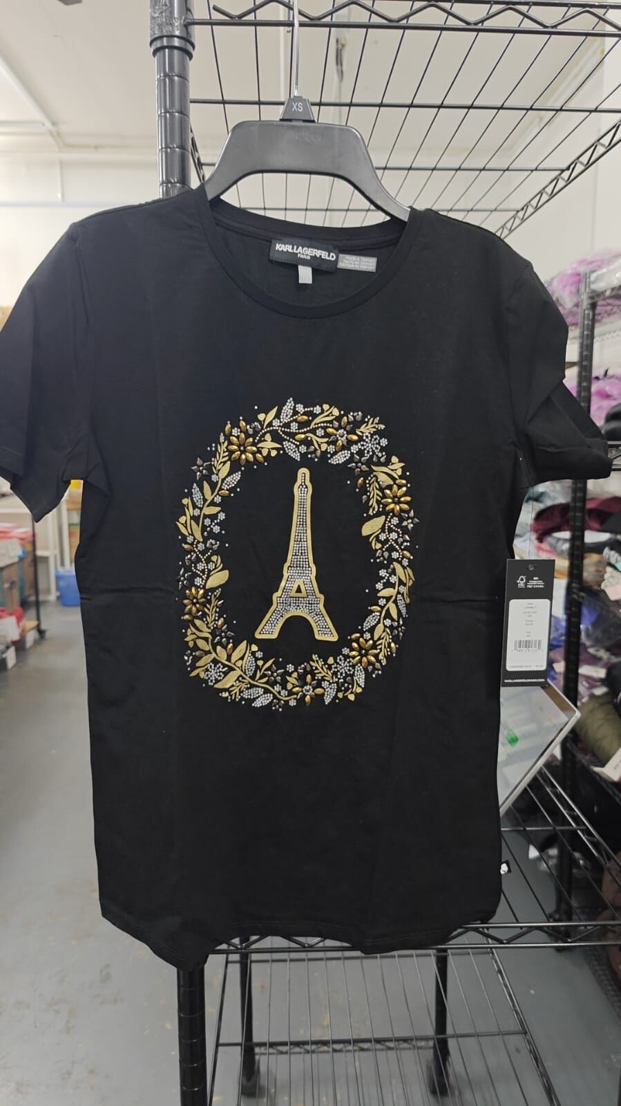[S] KARL LAGERFELD BLACK EMBELLISHED EIFFEL TOWER TEE, L5WHMA77-BLK (SKL1452)