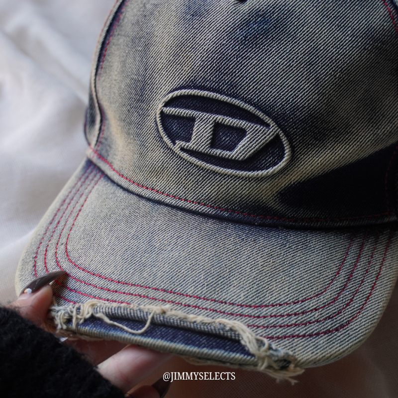 【代購】Diesel 水洗牛仔帽 C-Seymon Treated Denim Baseball Cap Blue White 經典 D Logo (仿舊加工)