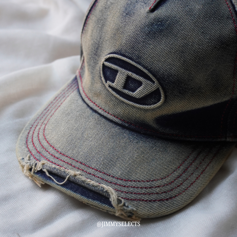【代購】Diesel 水洗牛仔帽 C-Seymon Treated Denim Baseball Cap Blue White 經典 D Logo (仿舊加工)