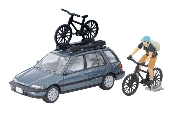 預訂:1/64 TOMYTEC LV-N297c Honda Civic Shuttle RT X (Blue) 90 Figure, w/Mountain Bike (339045)
