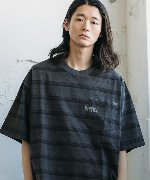 日本 Nautica Garment Pigment Dyed Hidden Logo Multi Border S/S Tee
