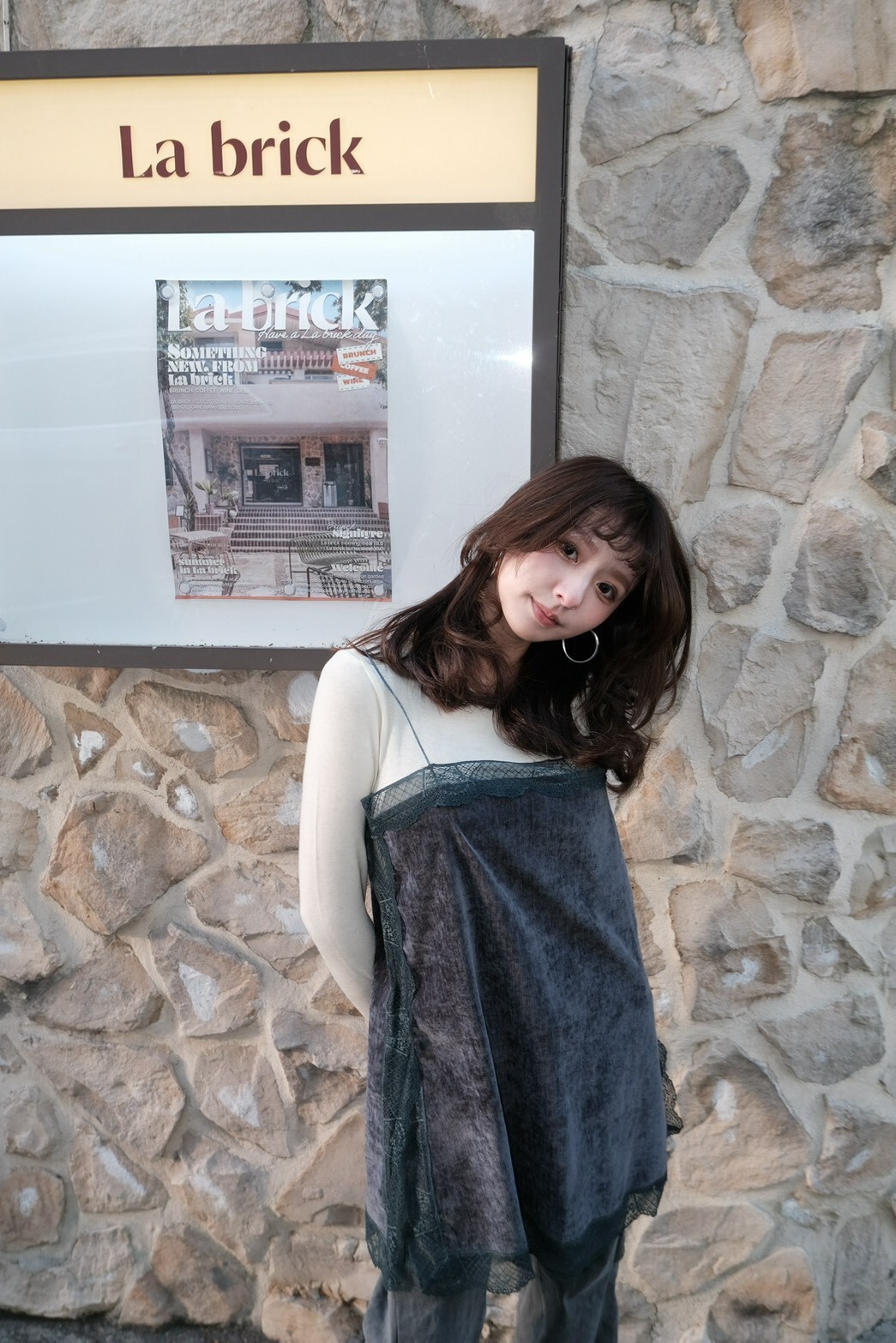 #DD07細肩絨布蕾絲背心(黑/杏/墨)