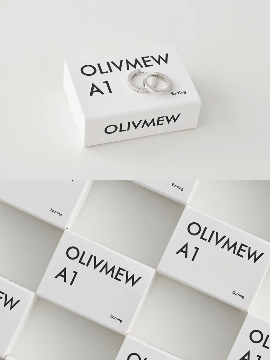 OLIVMEW A1 純銀圈圈耳環 白色包裝盒陳列