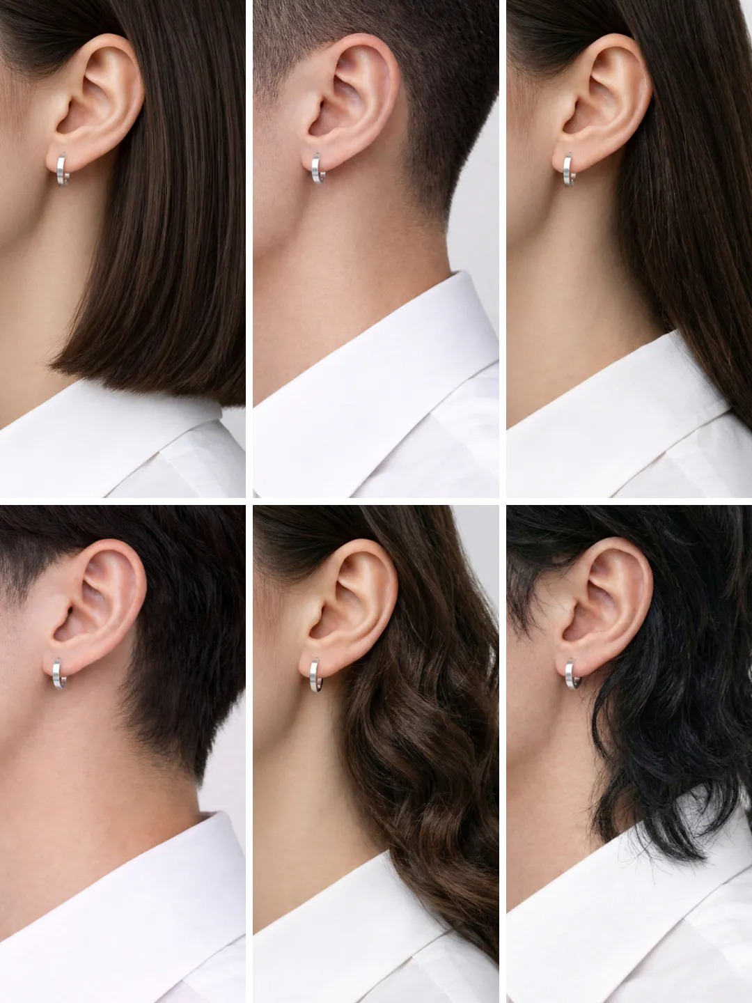 OLIVMEW A1 純銀圈圈耳環 不同髮型與穿著配戴示意