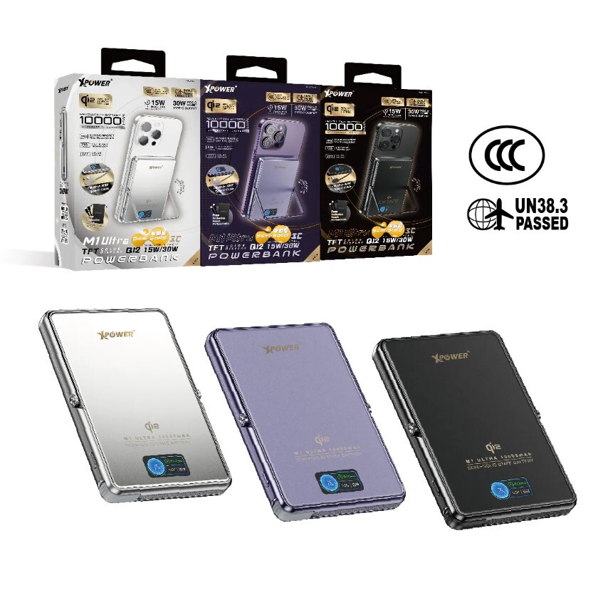 (早買限定優惠)(3C認證)XPower M1 Ultra半固態3C版TFT 彩屏顯示 QI2 Magcharge 10000mAh磁吸行動電源