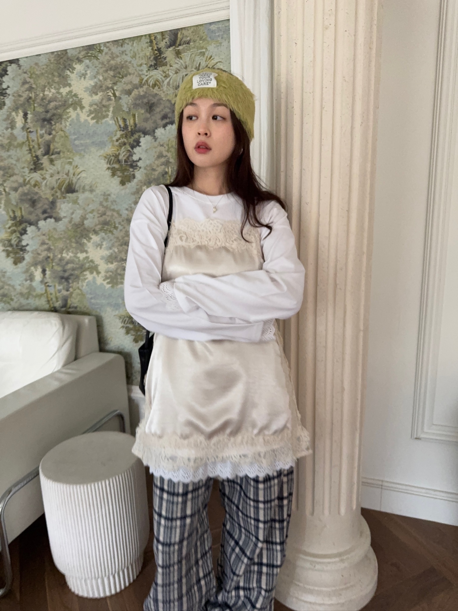 J10/ 蕾絲側透膚細肩短洋裝上衣