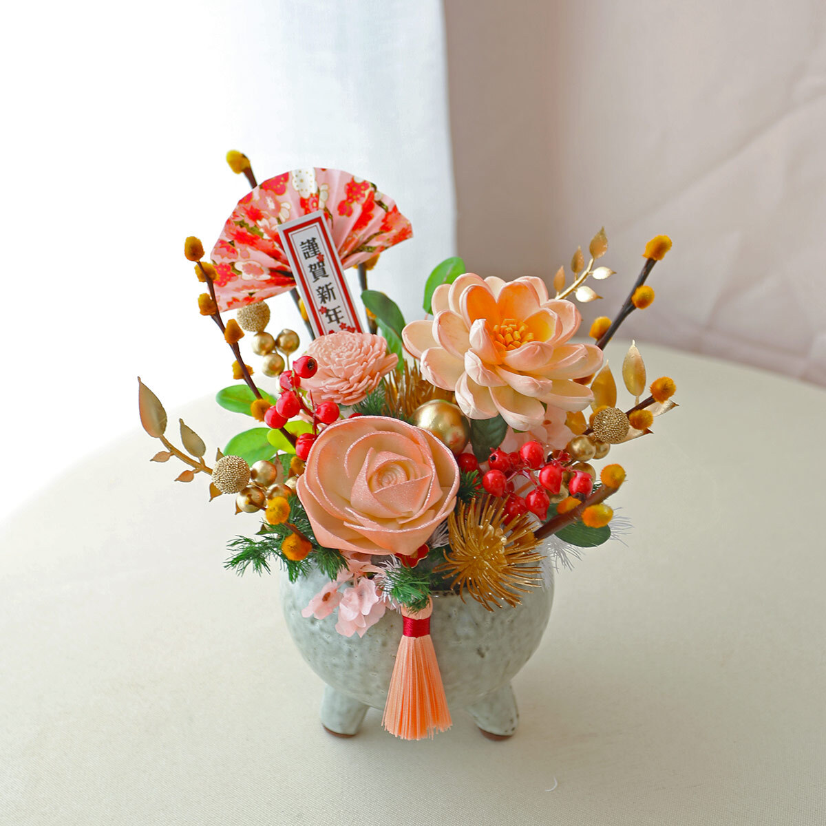 T12｜歲歲平安新年小桌花｜乾燥花/永生葉材(新年裝飾隨機)