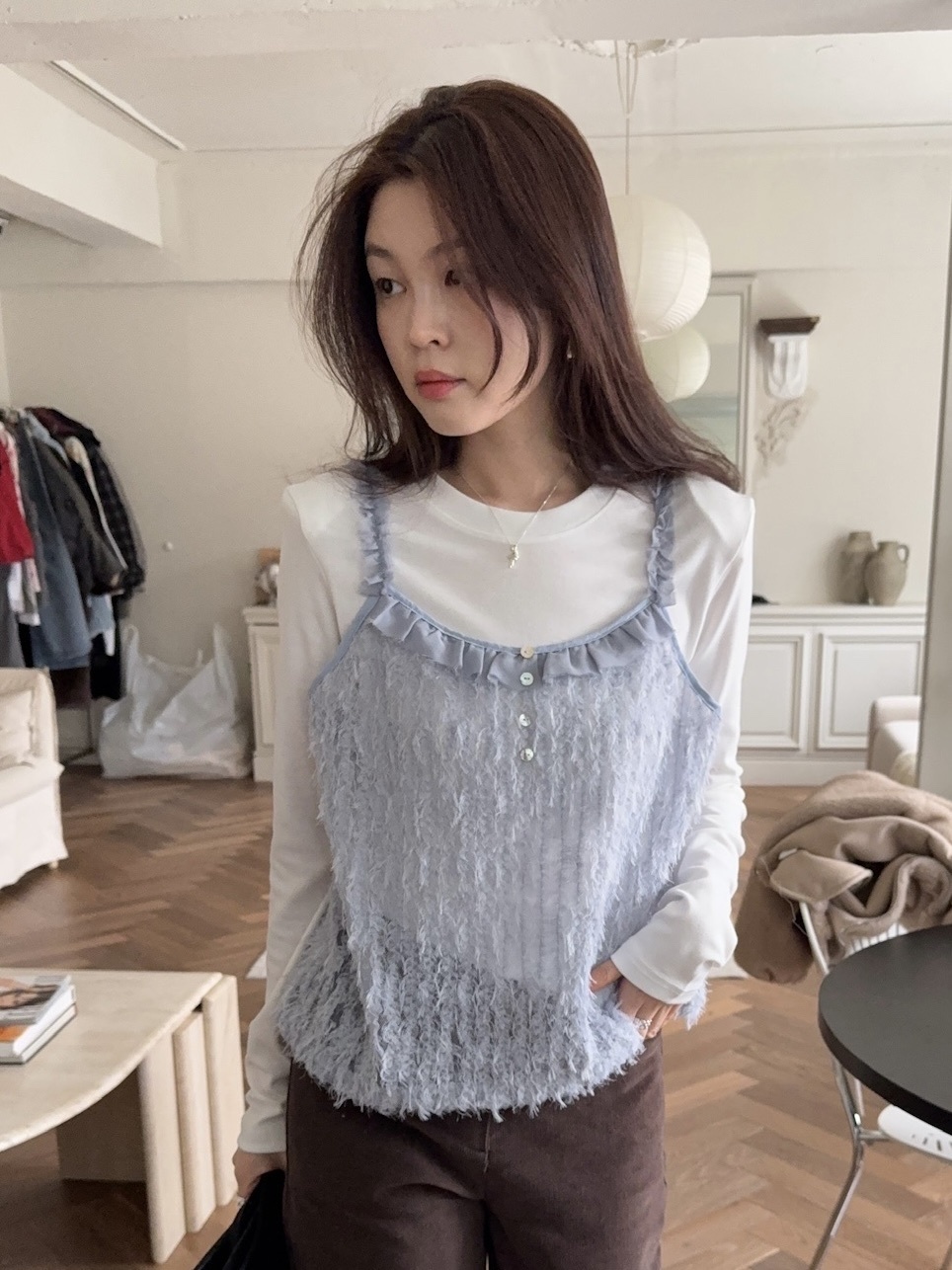 J16/ 透膚蕾絲細肩背心