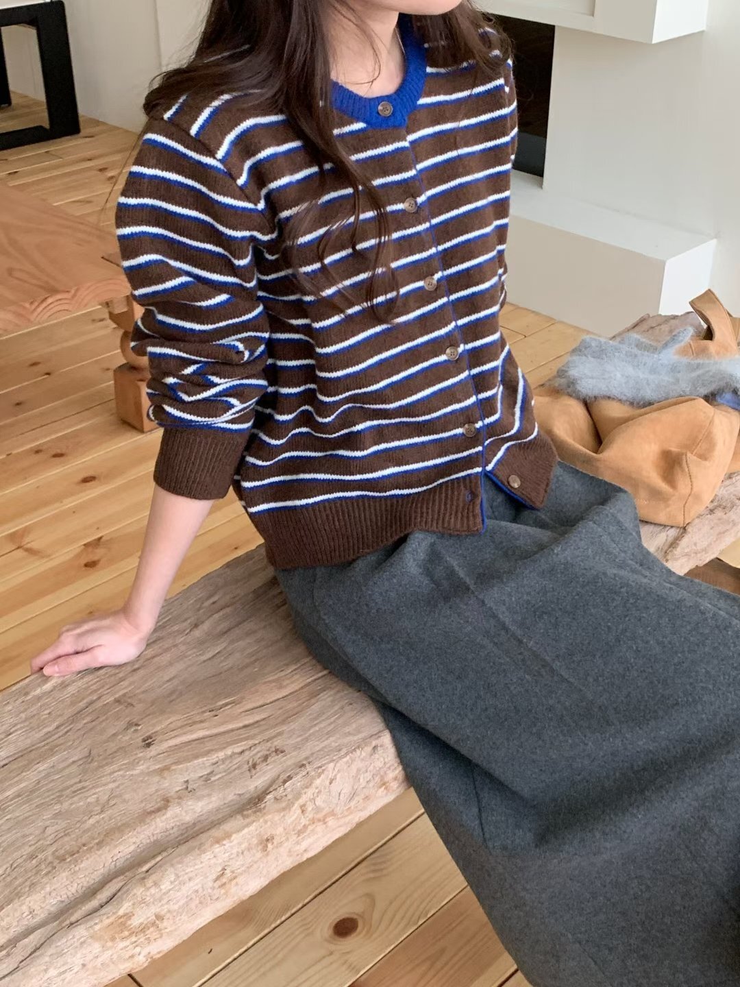 #228N678 條紋黑馬，彩藍點綴choco兩穿上衣