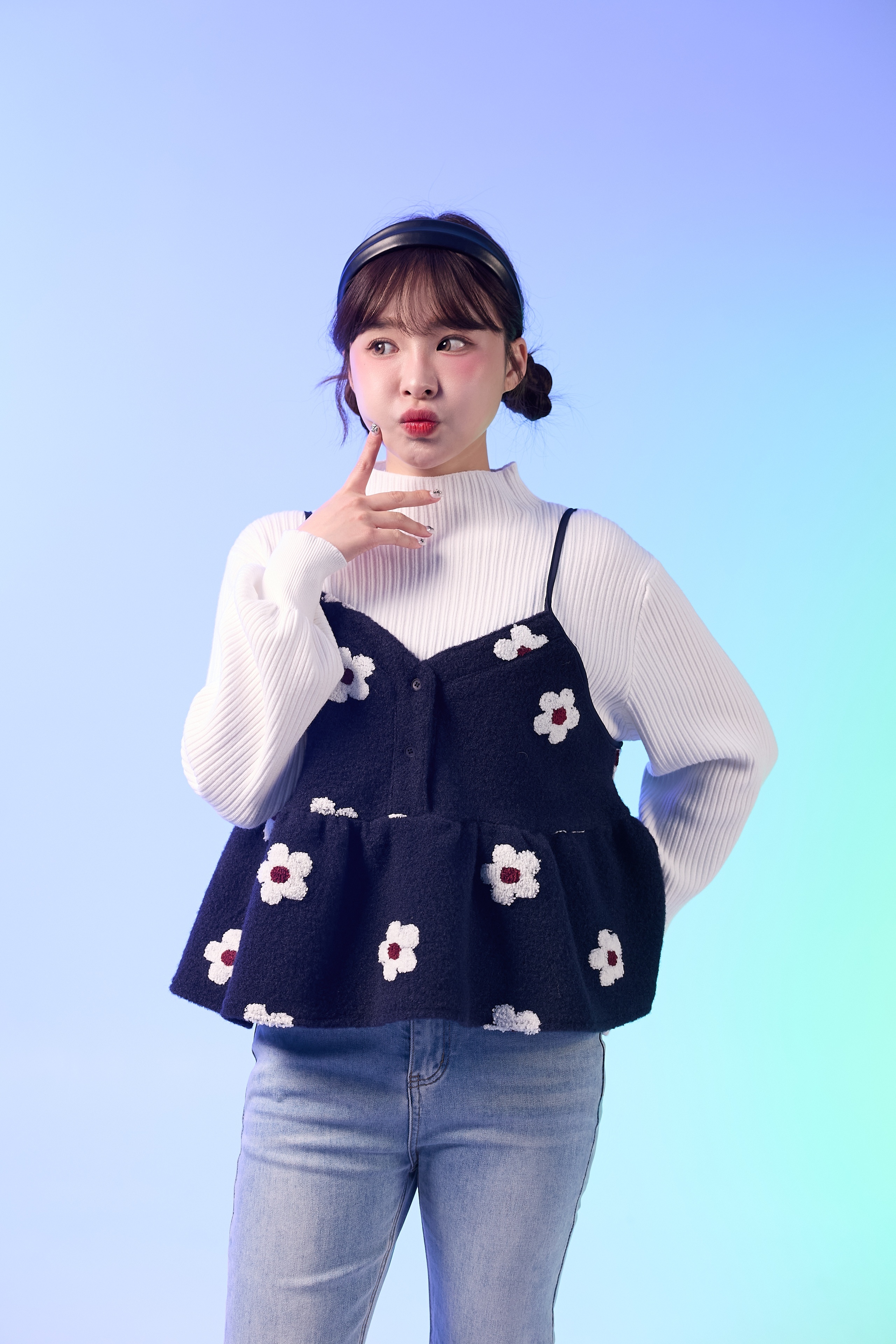 法朵Fado shop｜花花❀.ೃ࿔毛呢料吊帶背心 1904005 藍/灰