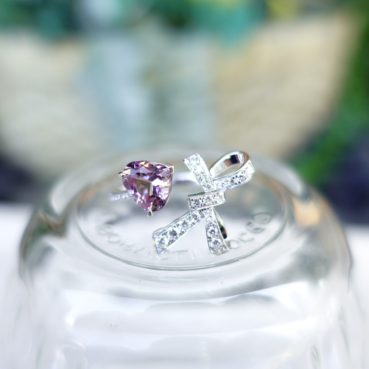 18K金粉紅心形摩根石鑽石戒指-櫻花粉（帶GUILD證書）