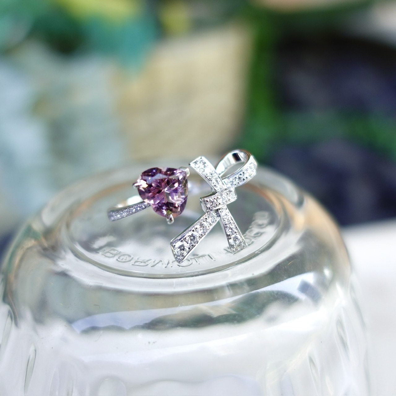 18K金粉紅心形摩根石鑽石戒指-櫻花粉（帶GUILD證書）