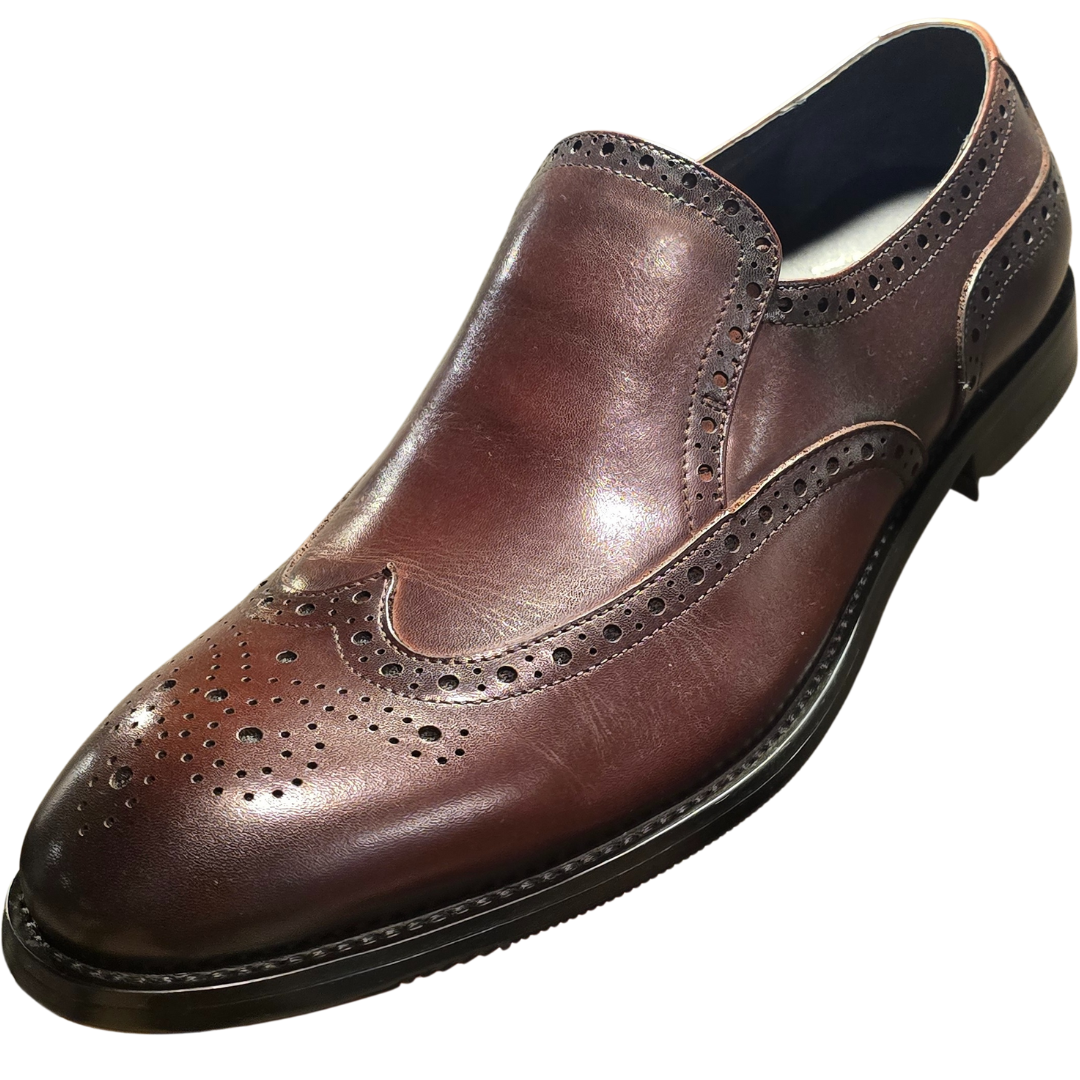 Revic 男裝皮鞋 | CH-22｜酒紅色雕花翼紋無帶便鞋