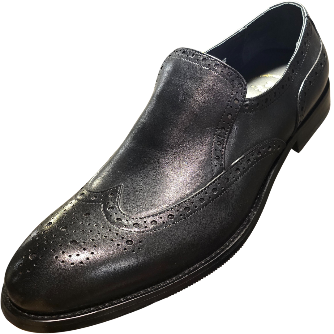 Revic 男裝皮鞋 | CH-23｜黑色雕花翼紋無帶便鞋