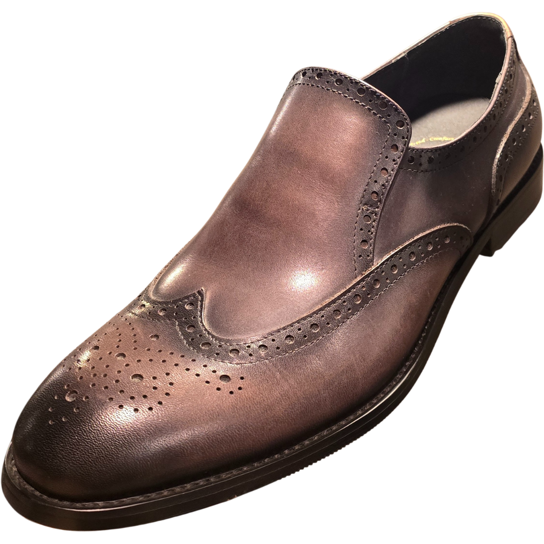 Revic 男裝皮鞋 | CH-24｜灰色雕花翼紋無帶便鞋