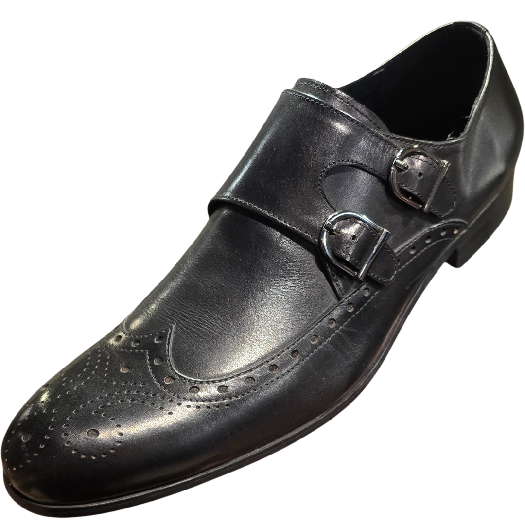 Revic 男裝皮鞋 | OF-3BK | 黑色翼紋雙扣 皮鞋