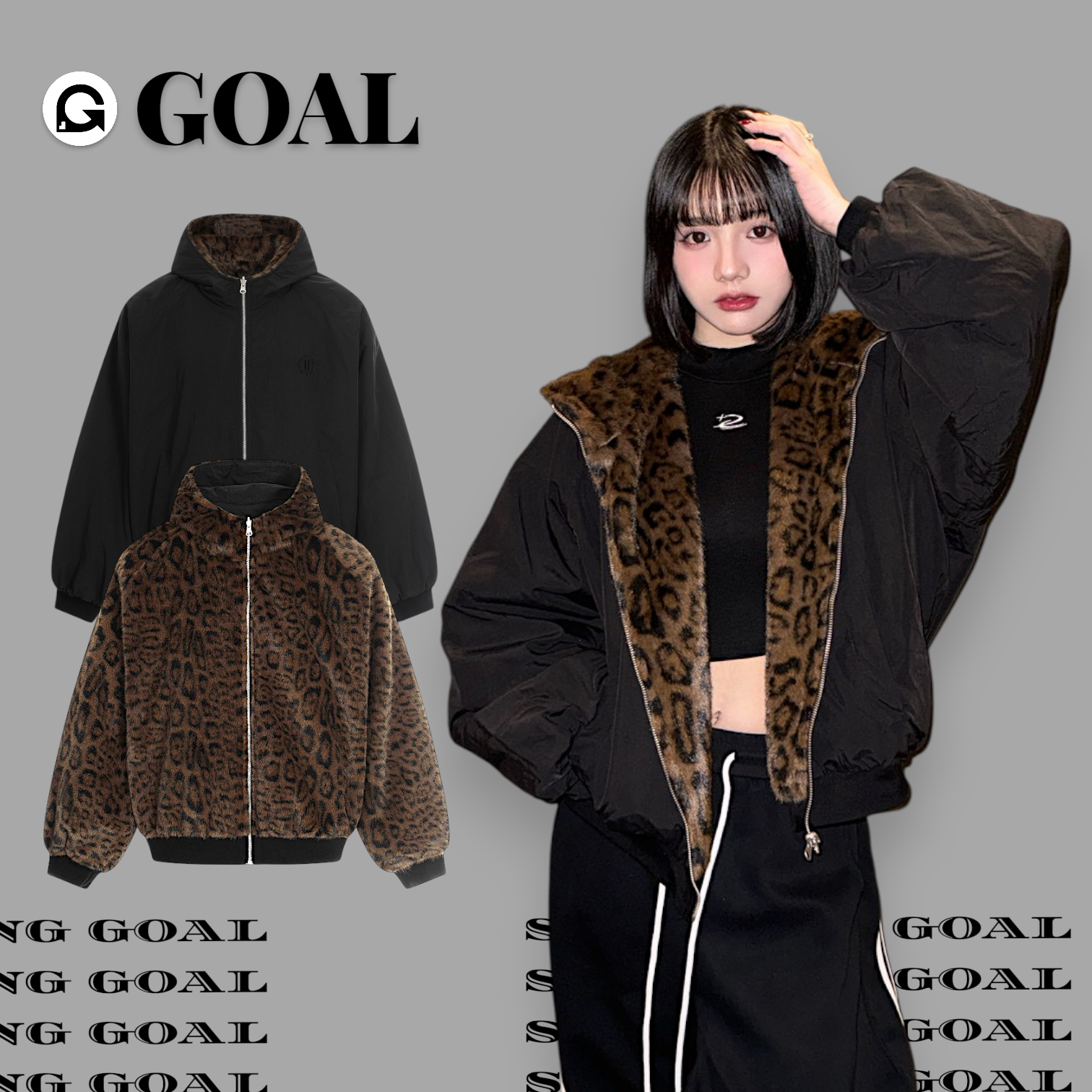 (GOAL) 美式重磅雙面穿豹紋座山雕外套 加厚短寬版型 CK1331