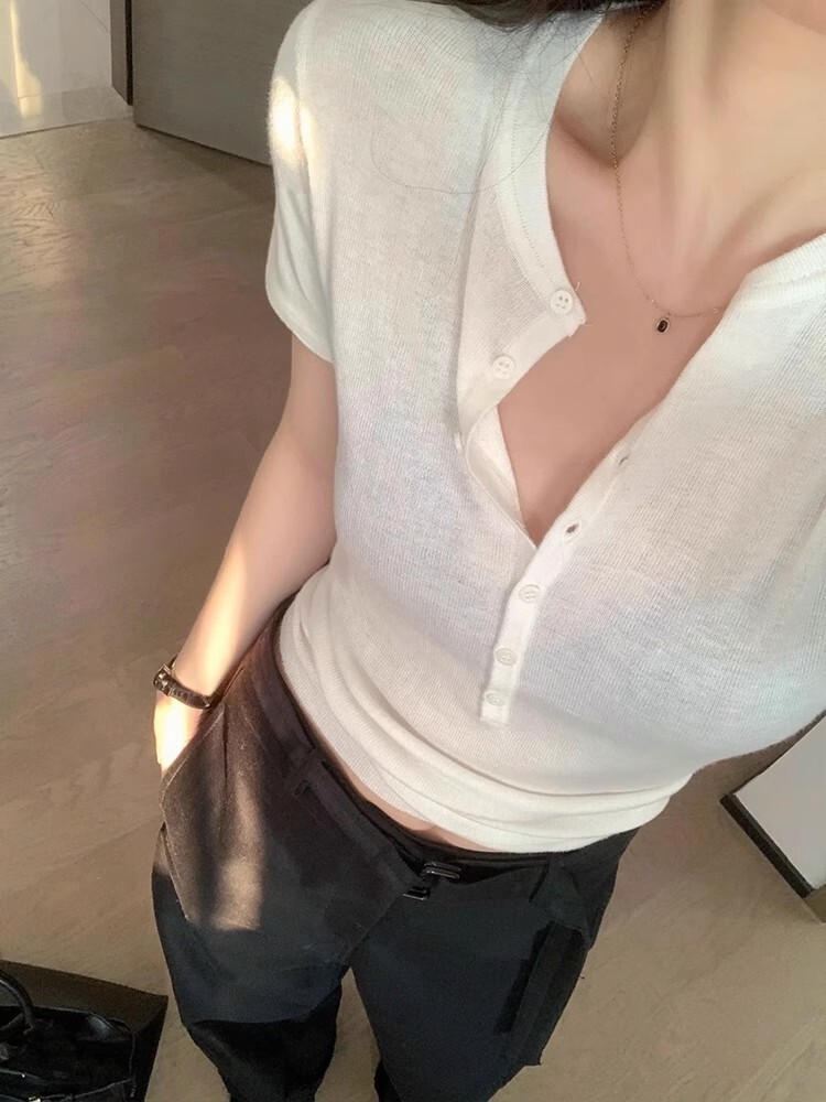 老錢風 短袖針織和肩上衣(駝/黑/白)