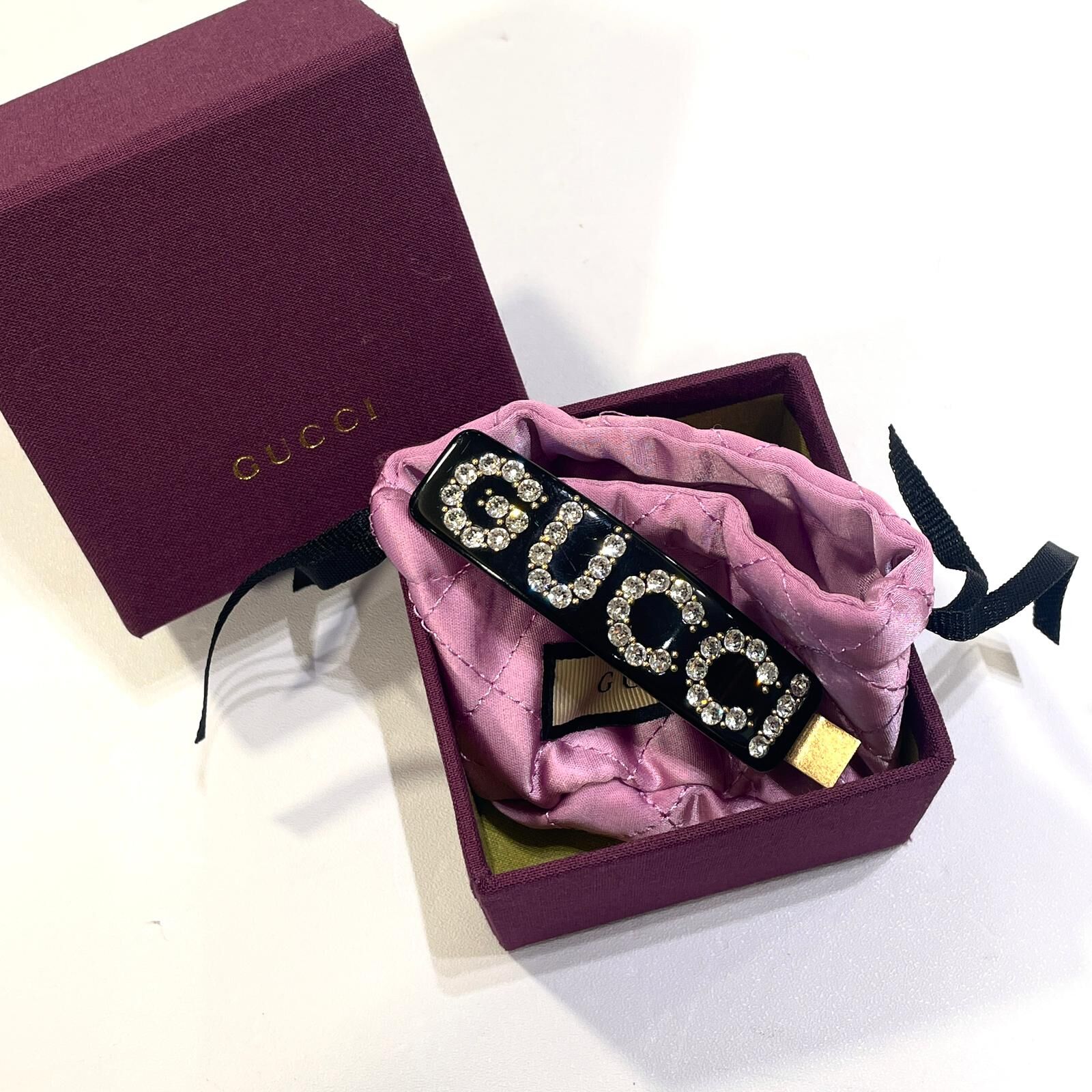 全新GUCCI HAIR CLIP  黑色長型水鑽  #古奇髮夾 #BRAND NEW #香榭站正品