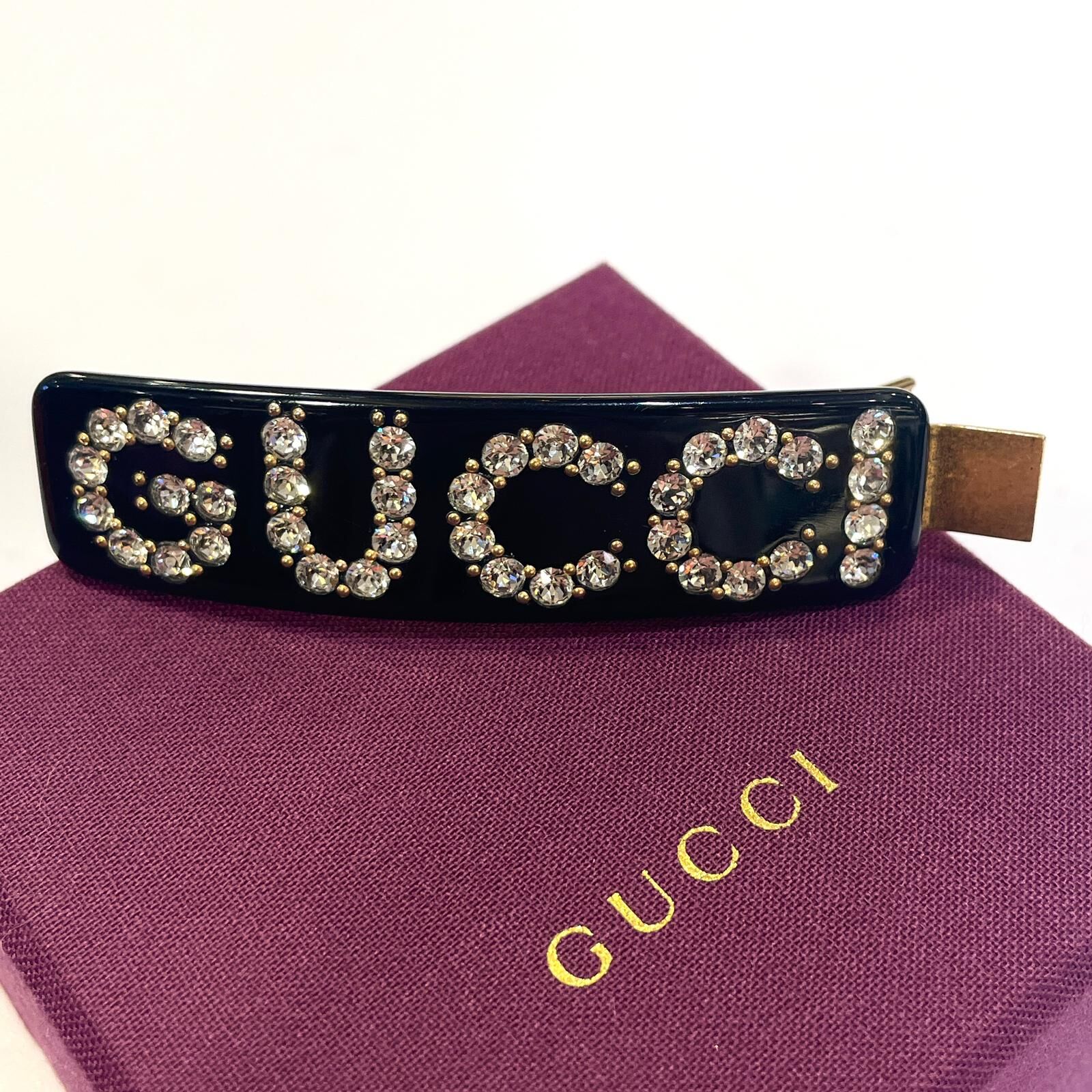 全新GUCCI HAIR CLIP  黑色長型水鑽  #古奇髮夾 #BRAND NEW #香榭站正品