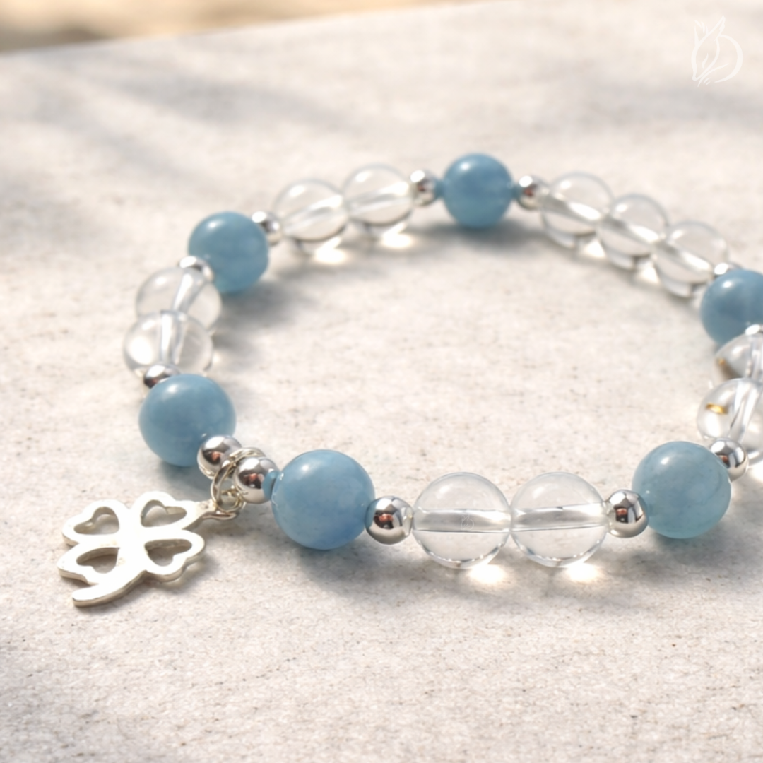 「引韁・卯兔」結合海藍寶的順暢溝通與白水晶的強效淨化。