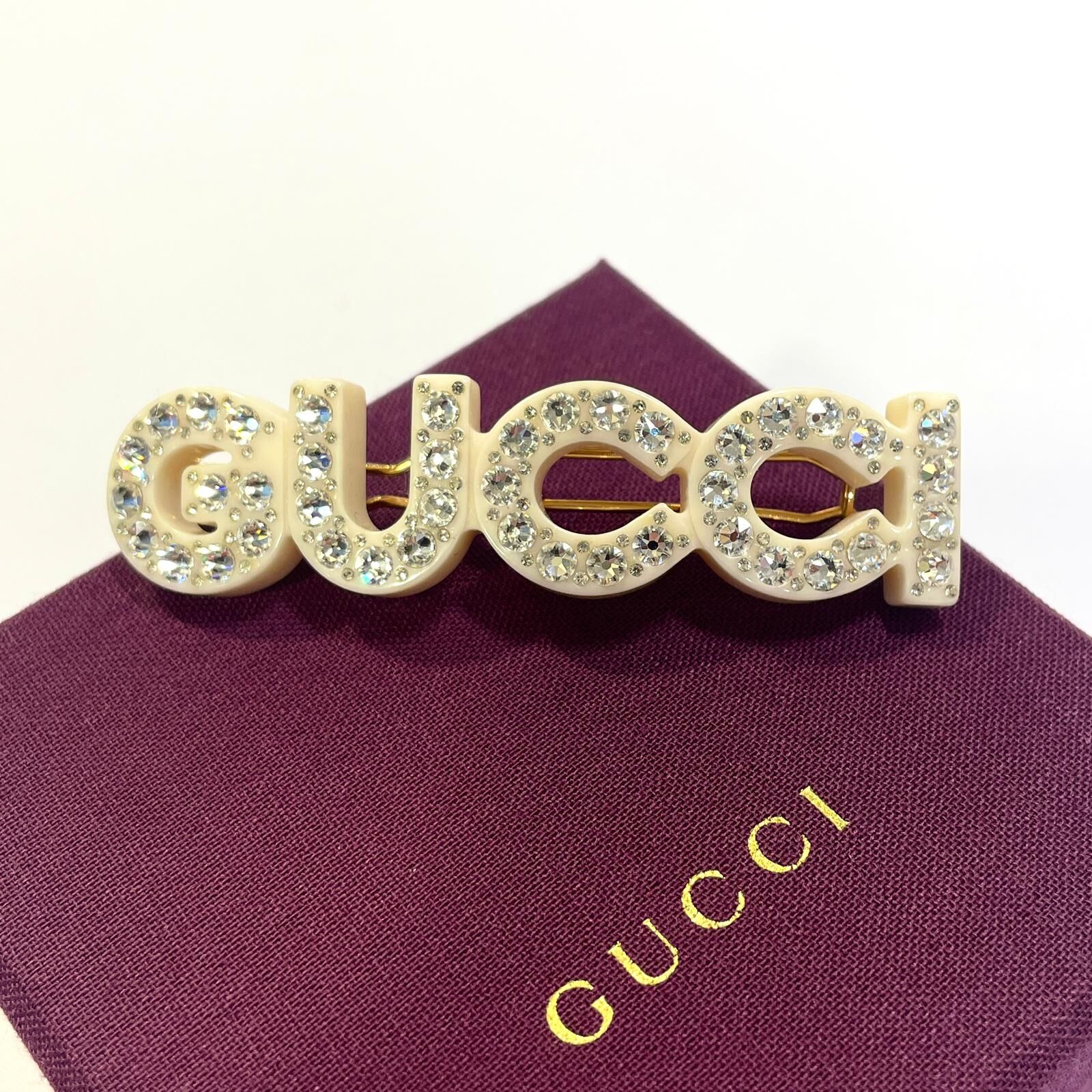 全新GUCCI HAIR CLIP 白色水晶金扣, 古奇髮夾 #BRAND NEW #香榭站正品