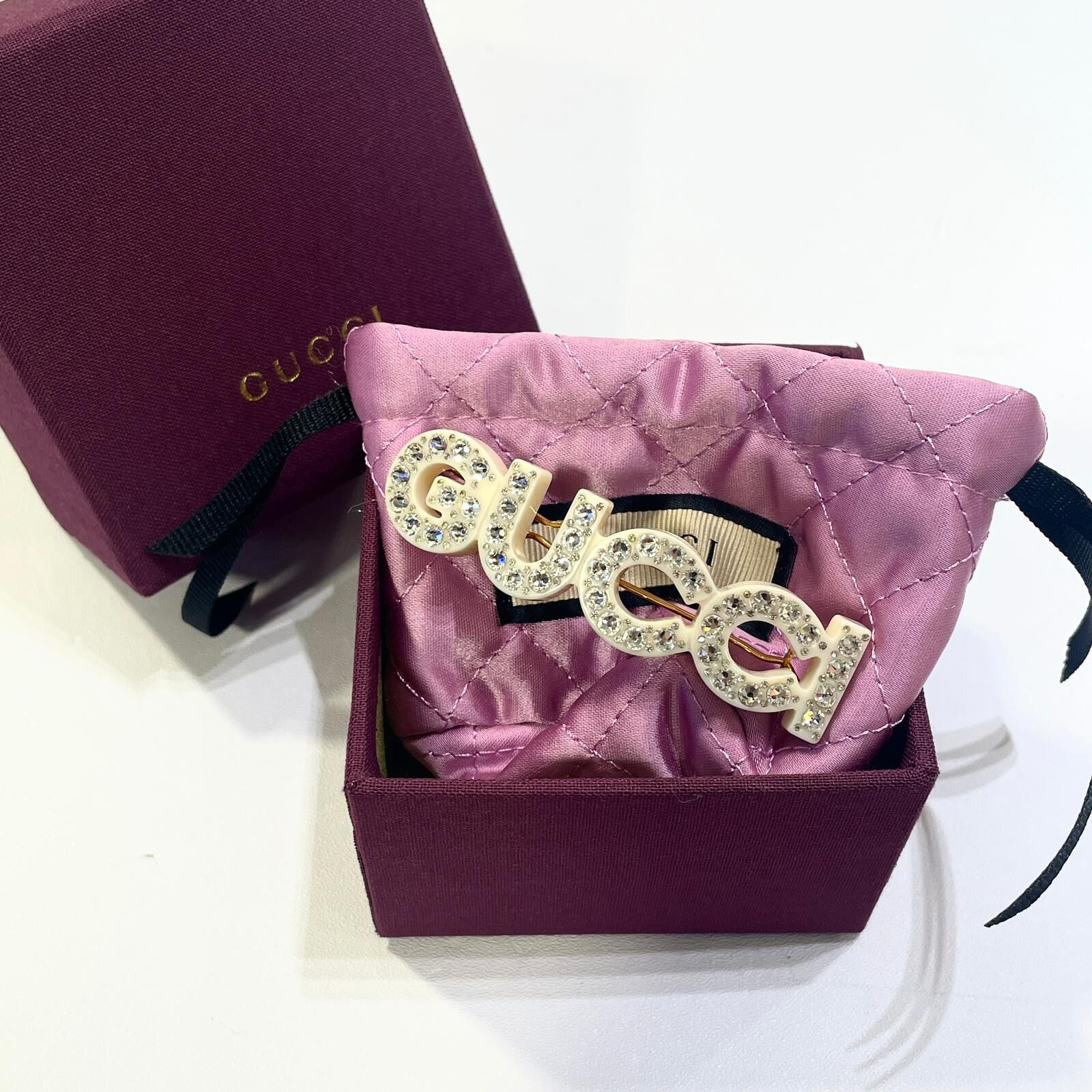 全新GUCCI HAIR CLIP 白色水晶金扣, 古奇髮夾 #BRAND NEW #香榭站正品
