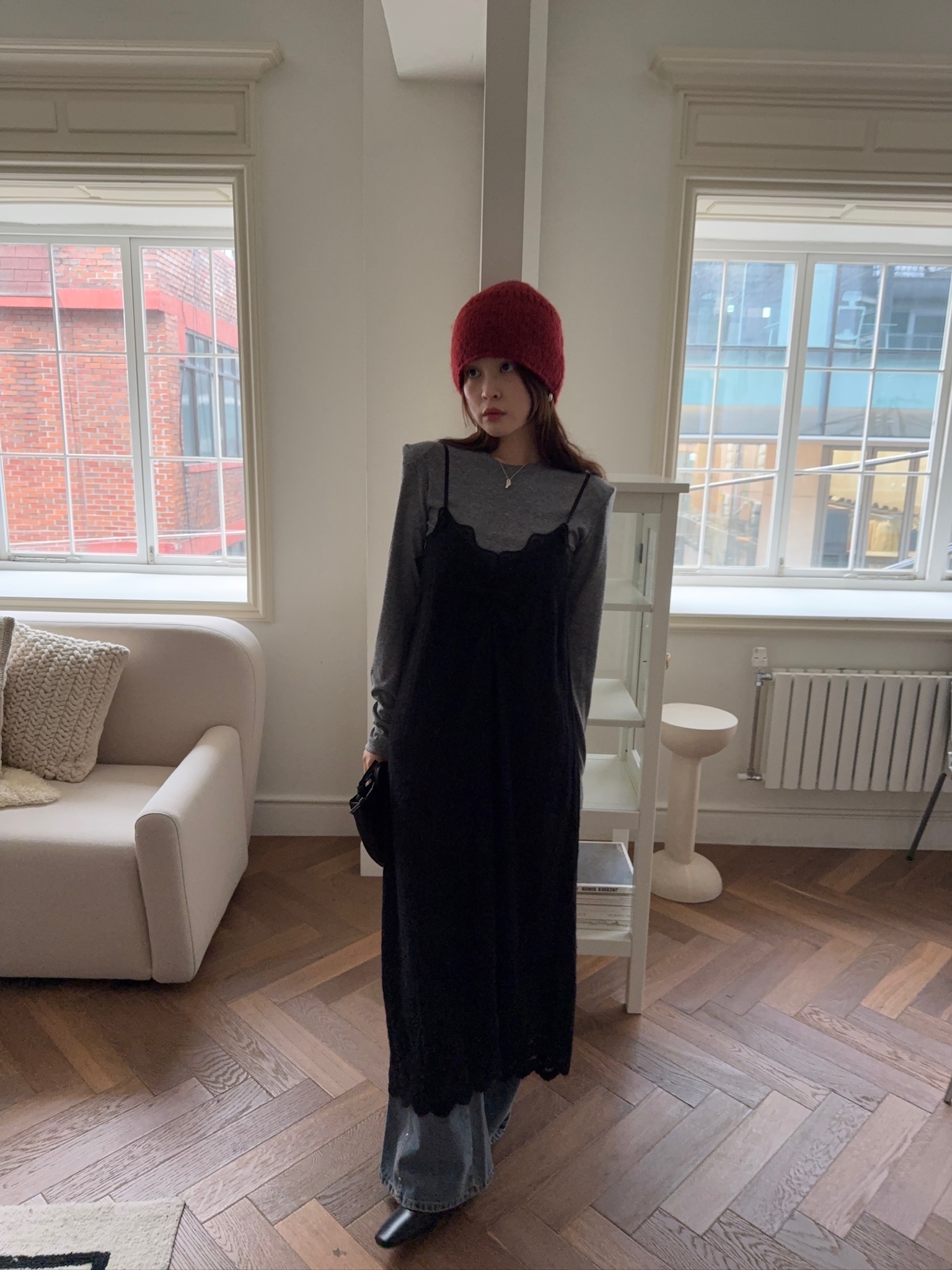 J31/ 蕾絲花邊細肩長洋裝