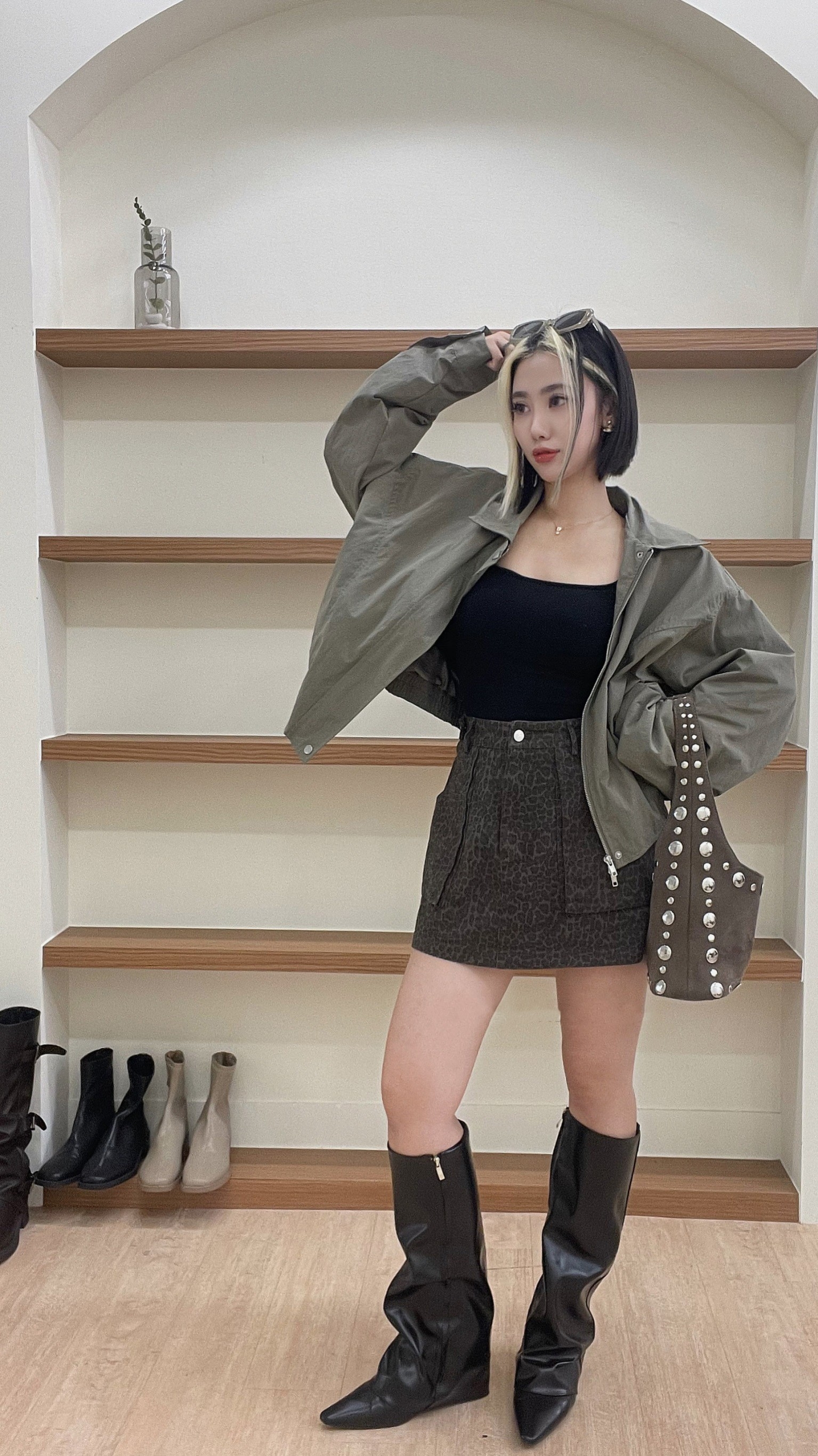 L型口袋豹紋短裙 RCR65705