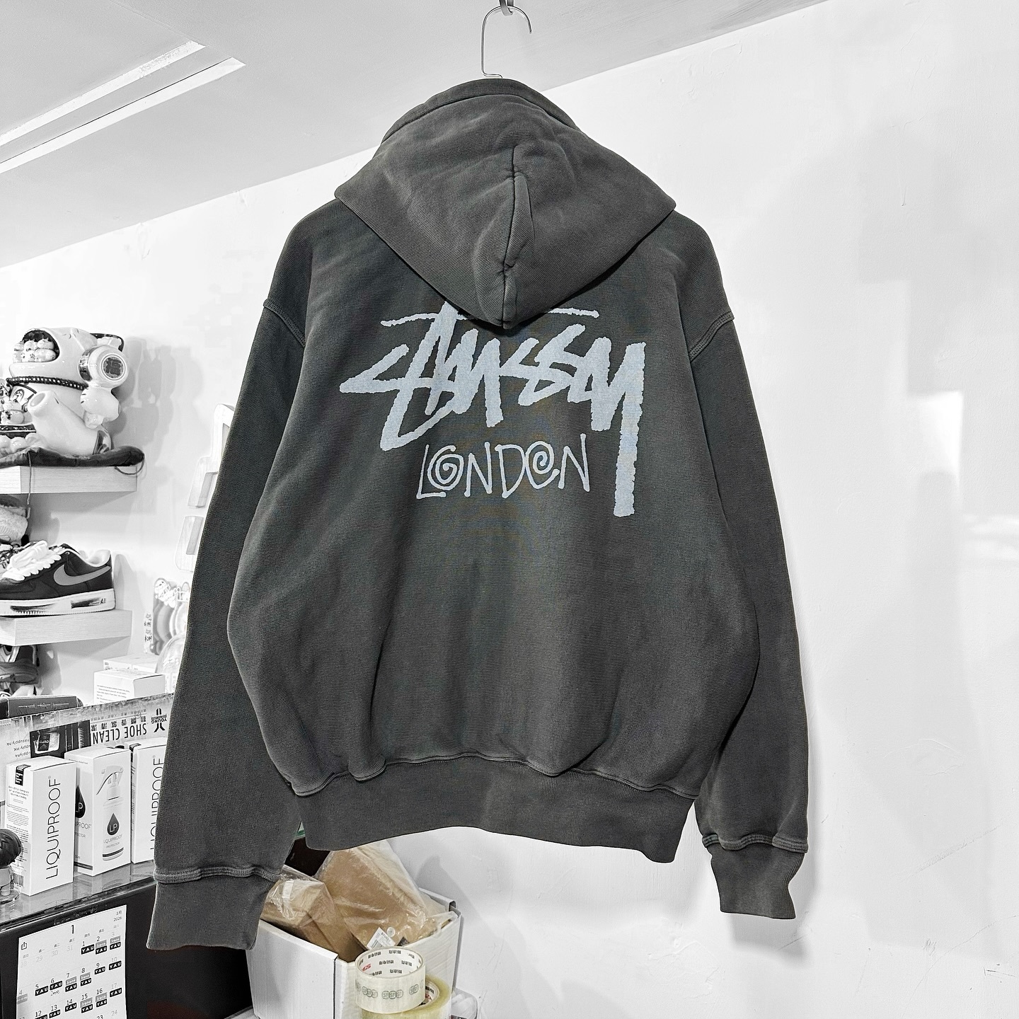STUSSY STOCK LONDON SHOP ZIP UP HOODIE 倫敦限定拉鏈外套 Washed Black 洗水灰