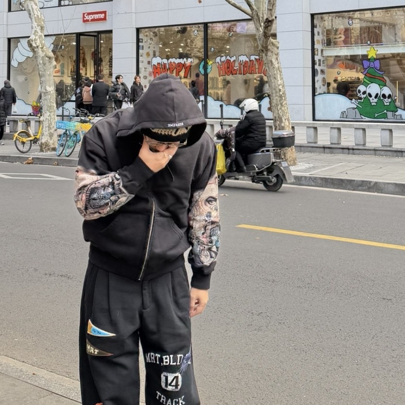 【代購】Supreme × Michael Jackson 聯名連帽外套｜FW25 Dangerous Zip Up Hoodie｜袖子眼睛印花｜黑色｜男女同款