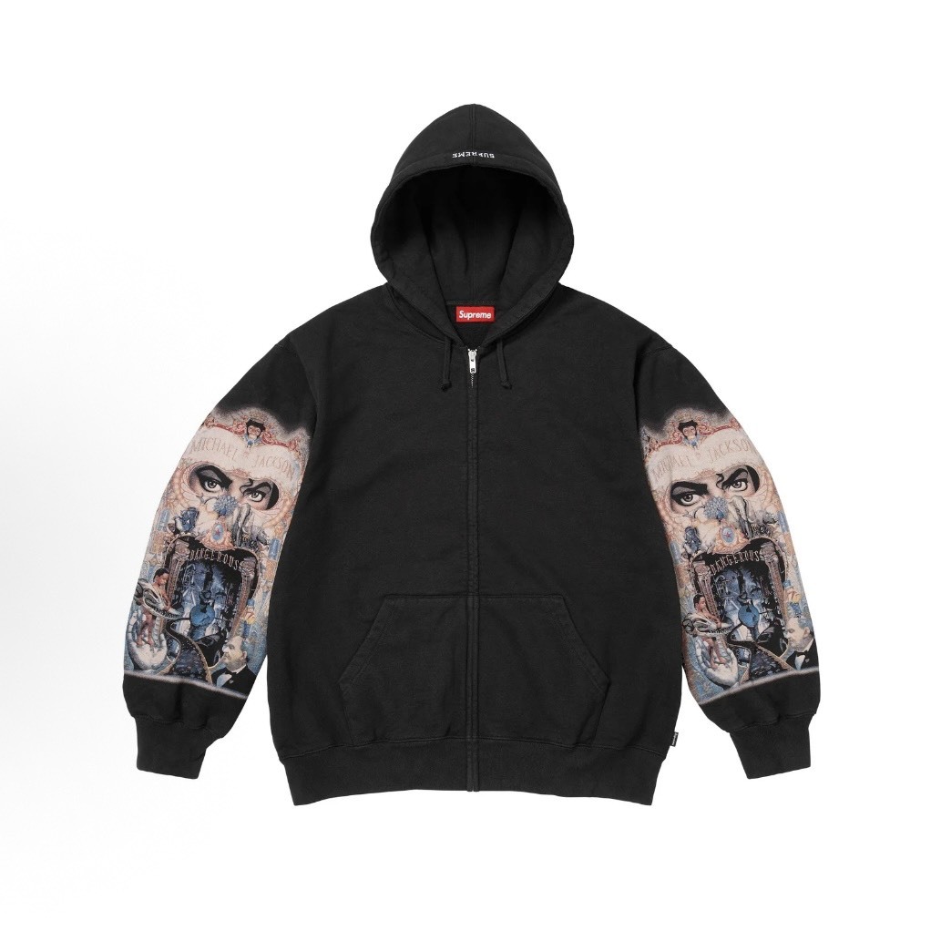 【代購】Supreme × Michael Jackson 聯名連帽外套｜FW25 Dangerous Zip Up Hoodie｜袖子眼睛印花｜黑色｜男女同款