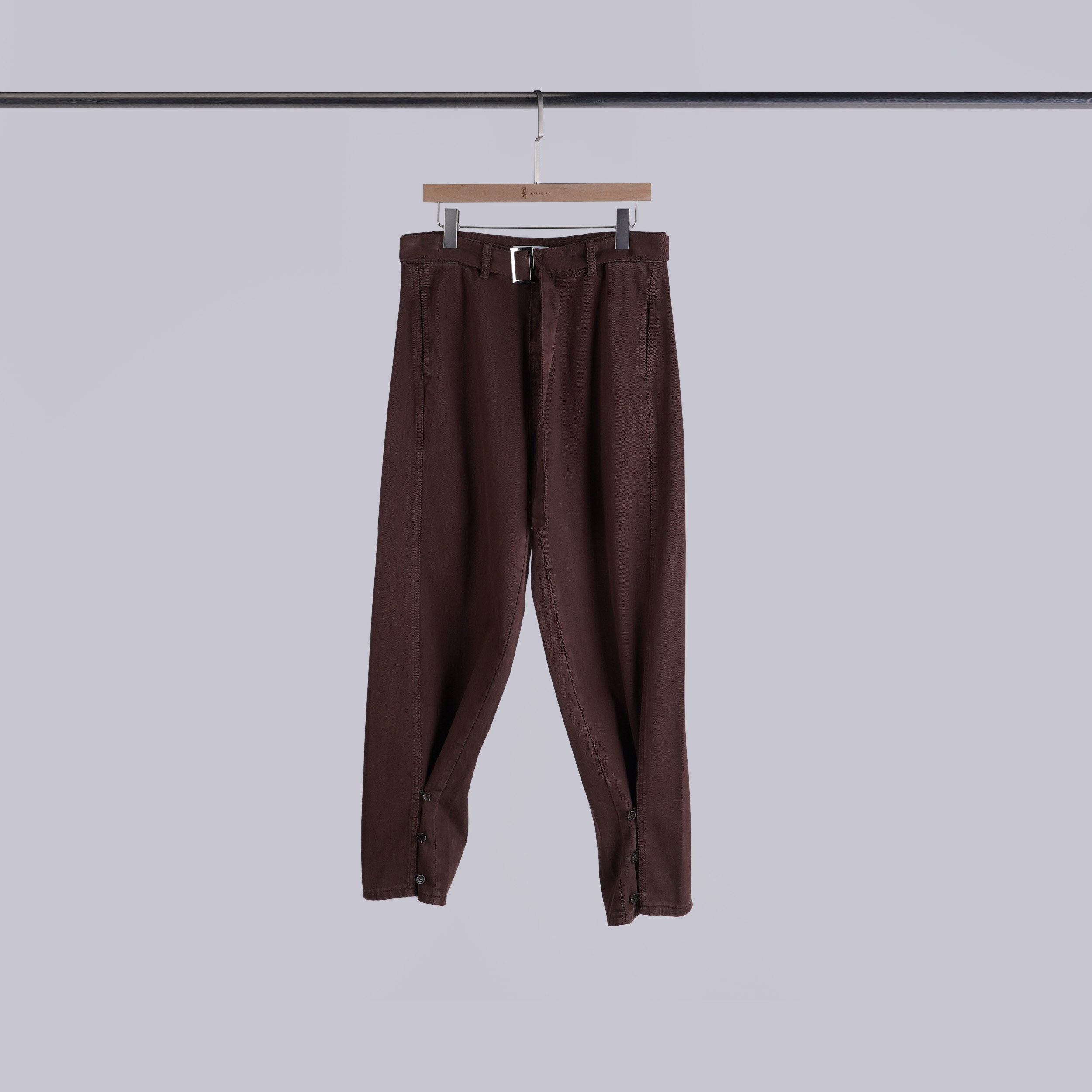 復古三顆釦腰帶寬褲 | 可可棕