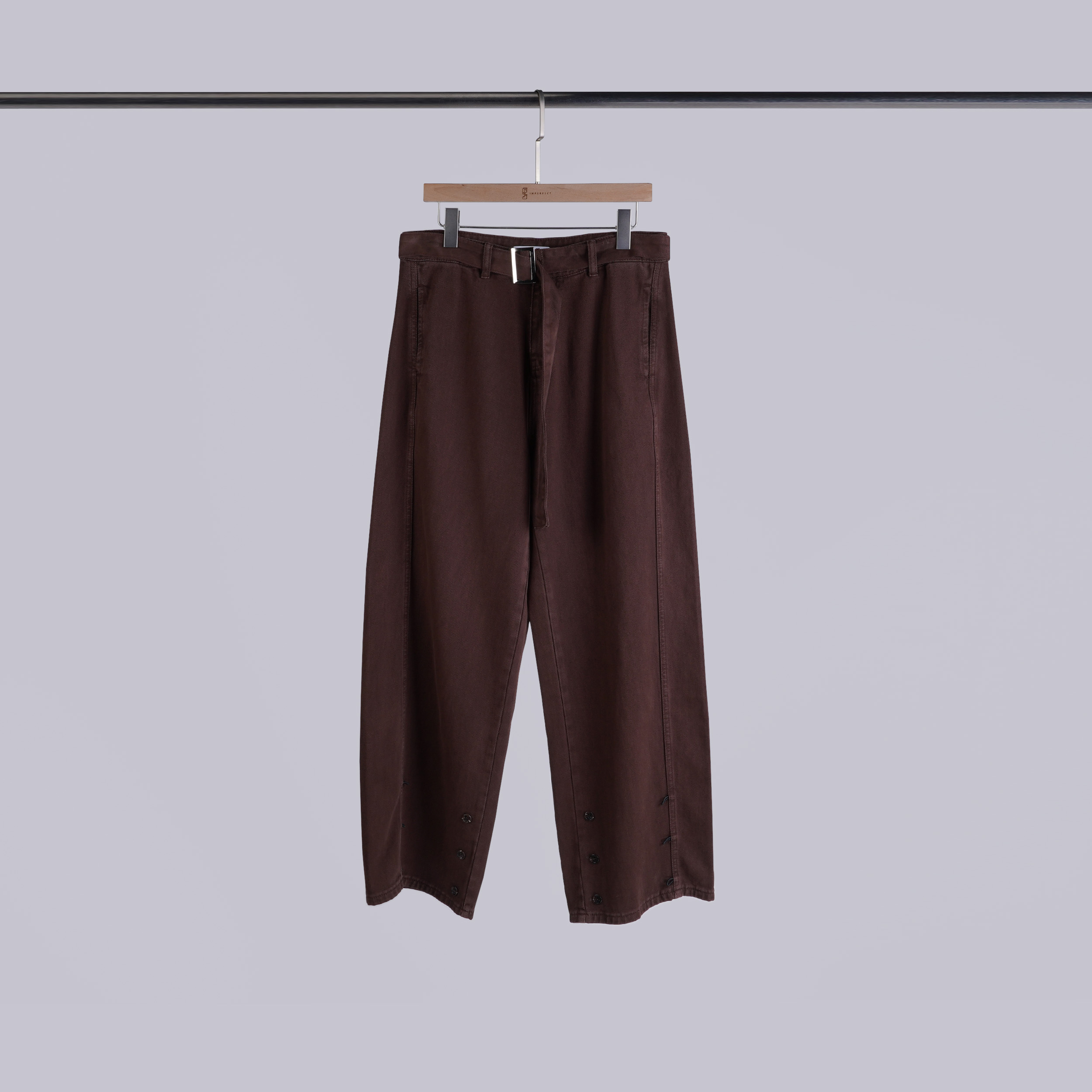 復古三顆釦腰帶寬褲 | 可可棕