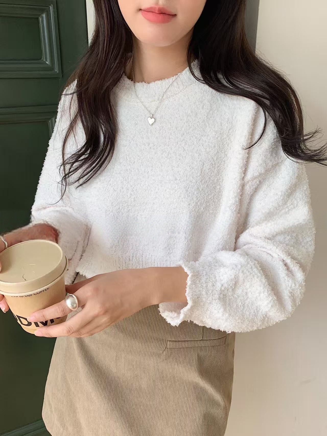 燈籠袖絨針織短版毛衣 RCR5159