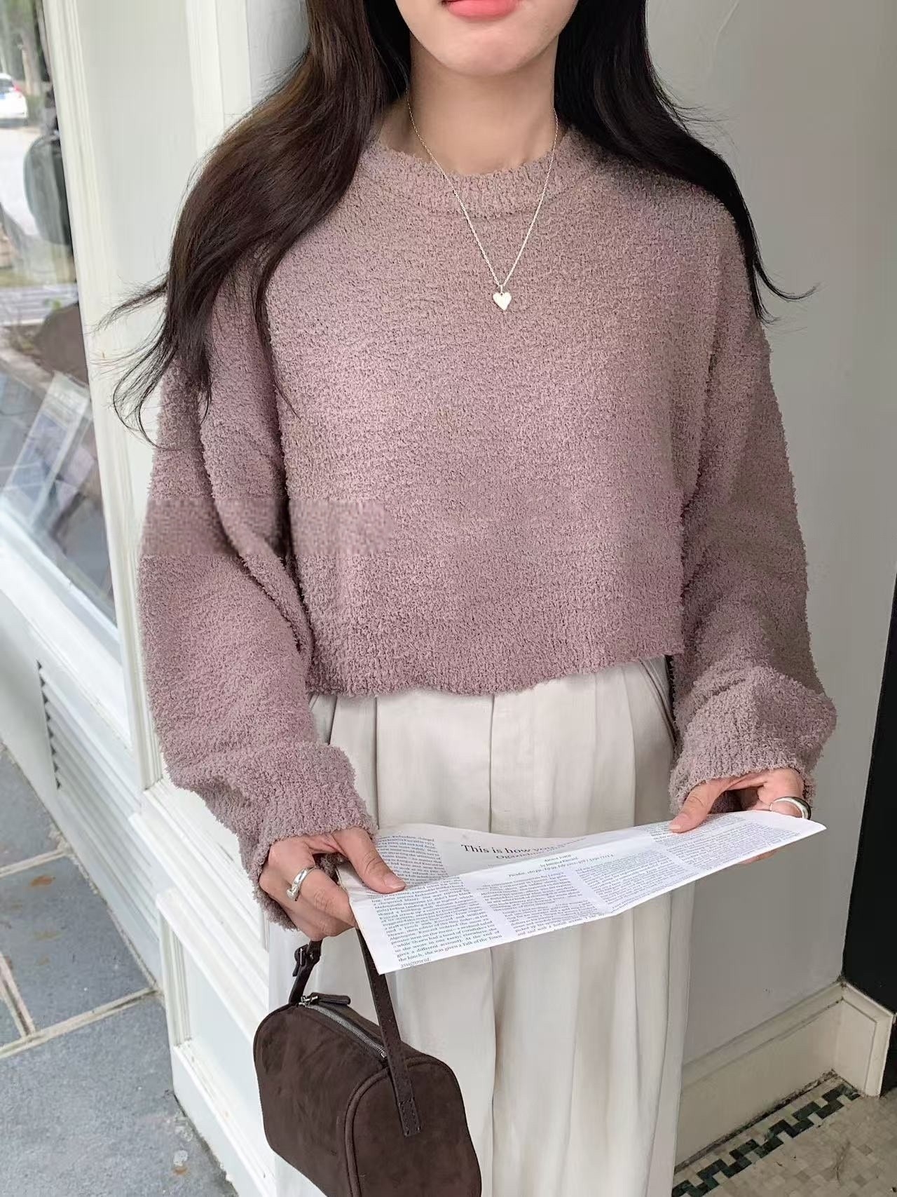 燈籠袖絨針織短版毛衣 RCR5159